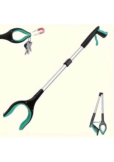 Cordial Yeşil 33 İnç Katlanır Yaşlı Tutma Aleti, Hafif Uzatılabilir 360 Döner Makas Ağız Çöp Toplama