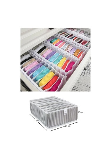 8 Bölmeli Çizgili Akordiyon Çok Amaçlı Çekmece Dolap İçi Organizer Düzenleyici 24x37x18 Cm L Gri