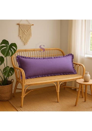 Fırfırlı Vintage Buldan Keten Mor Renk Iskandinav Uzun 40x100 Kırlent Yastık İçi Dolgulu Mor