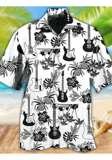 Snapbuy 3d Baskılı Sosis Desenli Hawaii Gömlek - Erkek Yaz Kısa Kollu Plaj Gömleğikadın Black