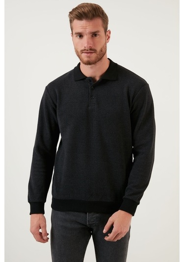 Buratti Pamuklu Regular Fit Düğmeli Polo Yaka Erkek Kazak 456211 Antrasit