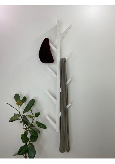 Doğal Ahşap Vestiyer, Dekoratif 8 Askılı Portmanto Beyaz