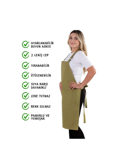 4 Adet Simple Ayarlanabilir Askılı Mutfak Önlüğü Fıstık Yeşili