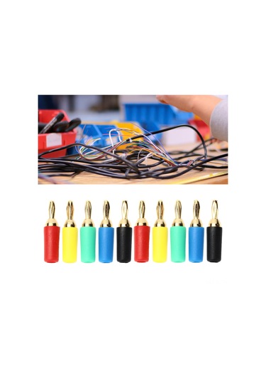 Lemestar 2.5mm Altın Kaplı Bakır Muz Plugları 10 Adet - Dört Yapraklı, Solda Tutan, 30-60vdc, 10a, Sarı-kırmızı-mavi-yeşil-siyah Renkli 2 Set