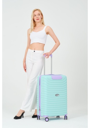 Keo-plus Turkuaz-lila Orta Boy Silikon Kırılmaz Pp Valiz Siyah