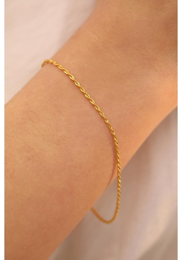 14 Ayar Altın Ince Halat Zincir Bileklik Sarı Altın