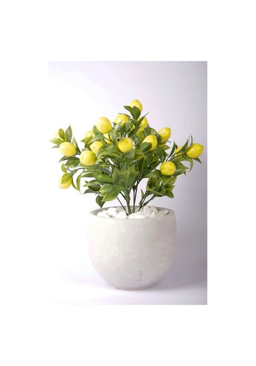 Yapay Limon Ağacı Tanzimi Beton Saksıda Yapay Çiçek Yapay Bitki Yeşil-sarı