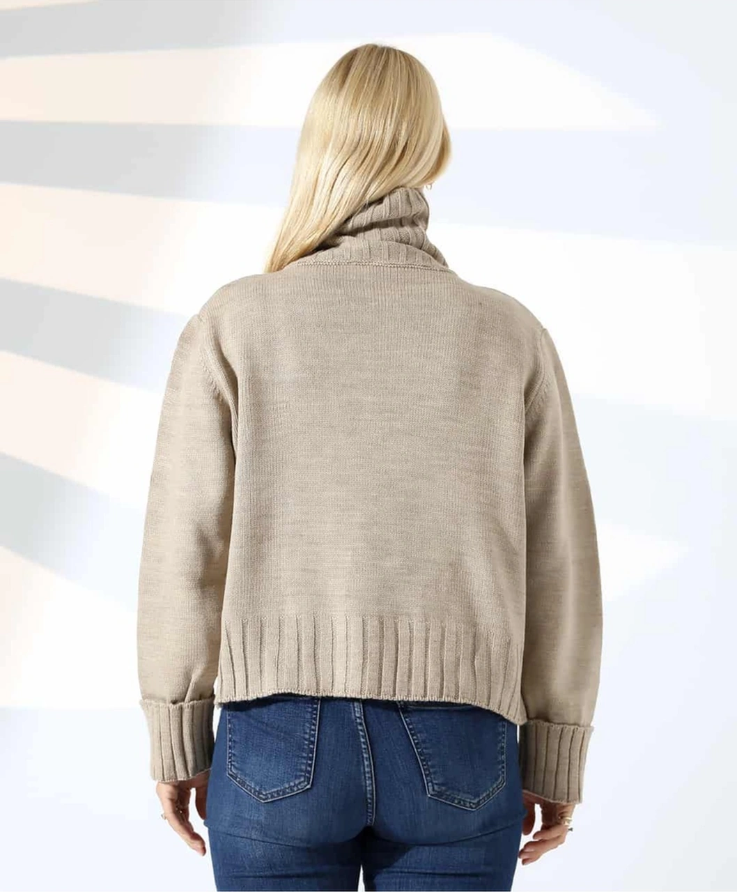 Yüksek Yaka Fermuarlı Triko Kazak Vizon