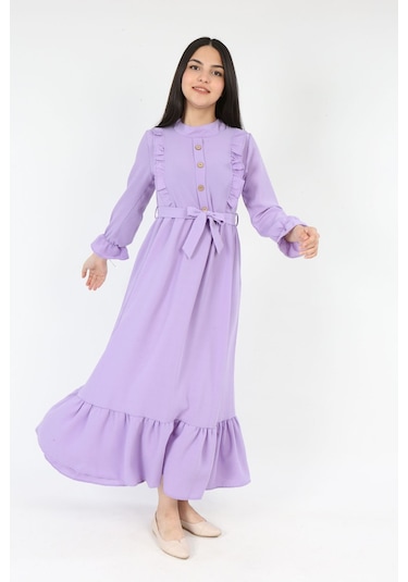 Genc Kiz Elbise Uzun Kollu Tesettür Uygun Jile Lila
