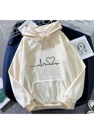 Bej 2023 Moda Sonbahar/kış Yeni Peluş Baskı Gevşek Kapşonlu Bej