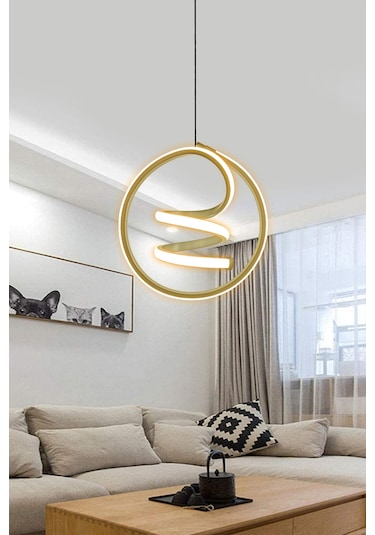 Modern Sarkıt Tekli Antre, Oda Helezon Ledli Avize - Kumandasız / Gold Gold