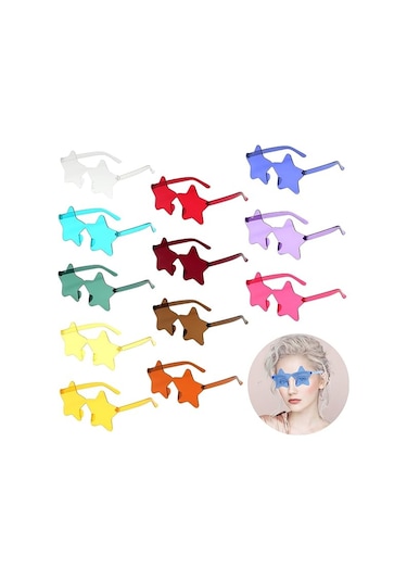 Yıldız Şekilli Çerçevesiz Parti Gözlüğü 6 Renk 6 Adet