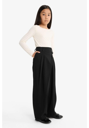 Defacto Kız Çocuk Baggy Fit Geniş Bol Paça Gabardin Pantolon G1622a825aubk59 Siyah