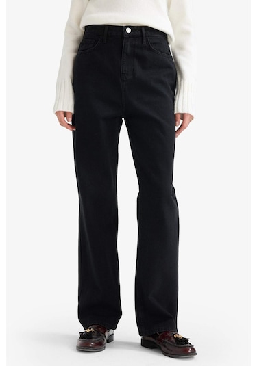 Defacto Straight Fit Yüksek Bel Uzun Jean Pantolon E9129ax25aunm40 Siyah