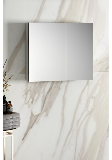 Çiğdem 80 Cm Beyaz Mdf Aynalı Asma Banyo Üst Dolabı Beyaz