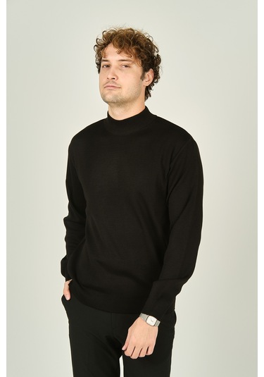 Ateş Triko Erkek Yarım Balıkçı Yaka Yün Kazak 6091024 Siyah Siyah