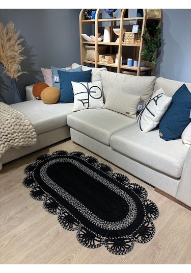 Matrix Jüt Kilim, Paspas, Mutfak Halısı, Banyo Paspası, Kilim, Halı, Oturma Odası Halısı Siyah - Beyaz