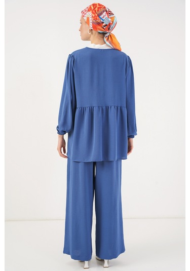 Kadın Önü Bağcıklı Tunik Pantolon İkili Takım 6744 - İndigo İndigo