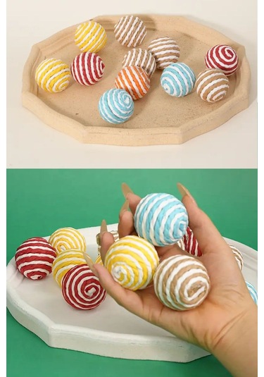 Ip Sarma Renkli Kedi Oyun Topu 4 Cm 1 Adet Kedi Oyuncağı