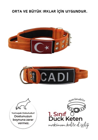 İsimli Bayraklı Elcikli Yumuşak Köpek Boyun Tasması Turuncu