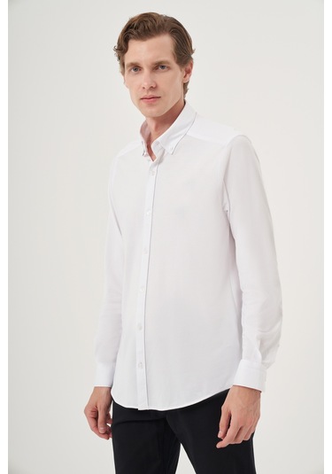 Morven Erkek Beyaz Örme Slim Fit Düğmeli Yaka Gömlek 25ms004024600 Beyaz Beyaz