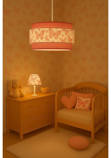 Dopia Pembe Kelebek Çocuk Odası Avize Pembe