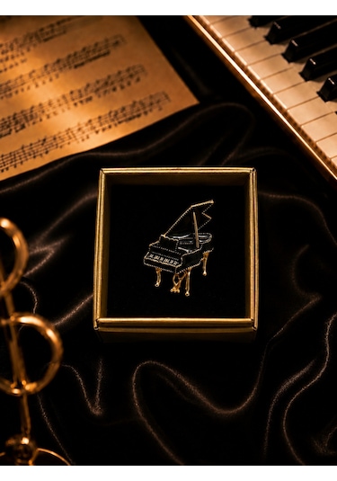 Müzik Temalı Piyano Broş Premium Tasarım Rozet 2 Renkli
