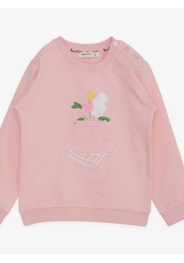 Kız Çocuk Pamuklu Cep Detaylı Sweatshirt-14369 SOMON