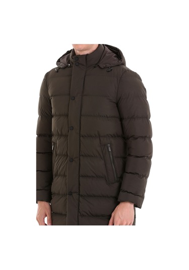 Hatemoğlu Haki Slim Fit Hakim Yaka Kapüşonlu Kaban Haki