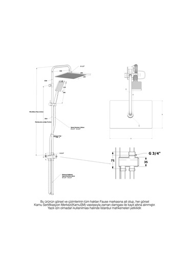 Fause Teleskopik Kolonlu Tepe Duş Seti 3 Fonksiyon Kds122-2 Krom