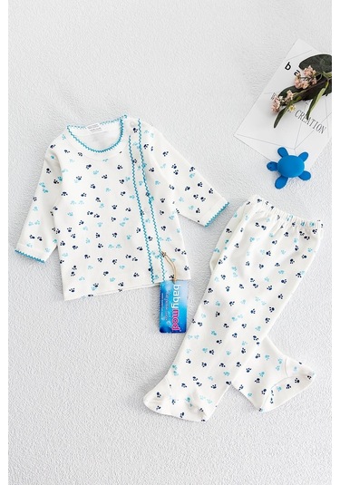 Babymod Önden Çıt Çıtlı Pati Desenli Ikili Bebek Takımı Bej