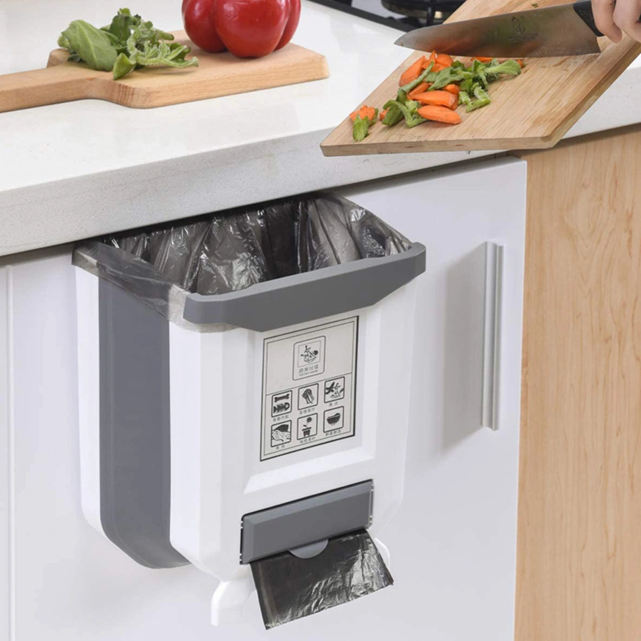 Fosenze Küçük Boy 8l Beyaz Duvarlı Katlanabilir Mutfak Çöp Kutusu - Pp+tpr Malzeme, Kuru-ıslak Sınıflandırma, Zırhlı Taşıma Kapasitesi