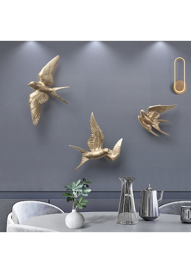 Ranyeek Küçük Kuş Tasarımı 3d立体 Duvar Dekoru - Akustik Ve Zenginleştirici Salon, Entrance, Restoran Dekoru Altın Renkli Kırlangıç Modeli Diğer
