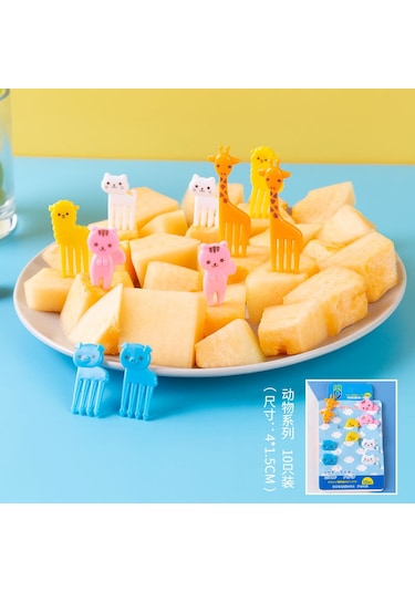 Duoyin 60 Karikatür Moe Komik Çocuklar Meydan Ve Çatal Tek Kullan Ev Plastik Meyve Çatalı Çok renkli