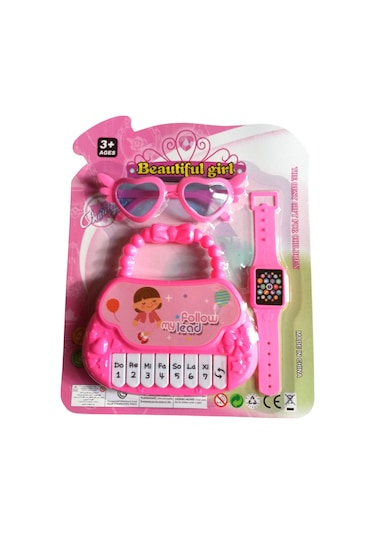 Oyuncak Mini Piyano Ve Aksesuar Seti 14 Cm Sesli Çocuk Piyanosu Pembe