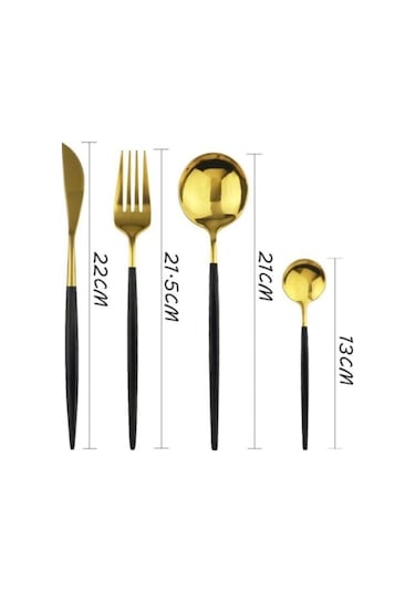 Ikon 30 Parça 6 Kişilik Siyah Gold Çatal  Kaşık Seti Siyah Gold