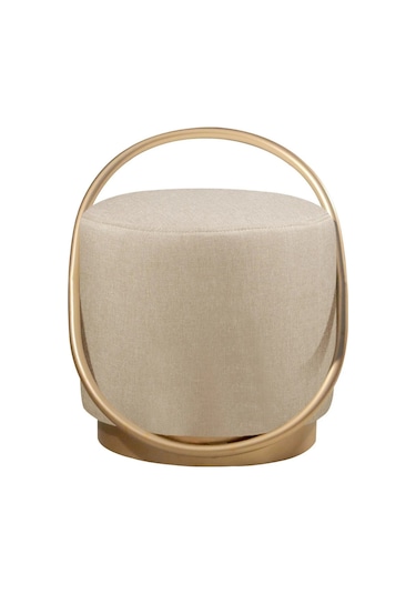 Loop Serisi Puf, Metal Halkalı Puf, Makyaj Oturağı ,puf Bench Montajsız Oturak Gold Metal Ayaklı KREM
