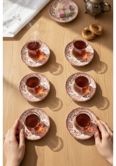 Akayev Porselen Vintage Maroon 6 Parça Çay Tabağı Kırmızı