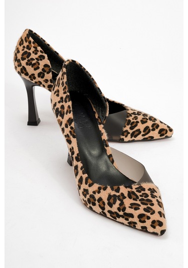 653 Siyah Sarı Desenli Topuklu Kadın Ayakkabı Siyah - Sarı