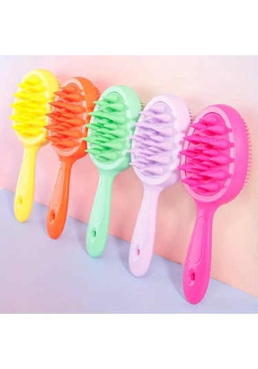 Elmpaly Kutu Paket Sarı Uzun Saplı Çift Taraflı Yıkama Fırçası Yumuşak Kıllı Saç Masajı