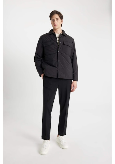 DeFacto Siyah Su İtici Şişme Mont Slim Fit Dar Kesim Gömlek Yaka Çıtçıtlı Cepli D1230AX24WNBK27