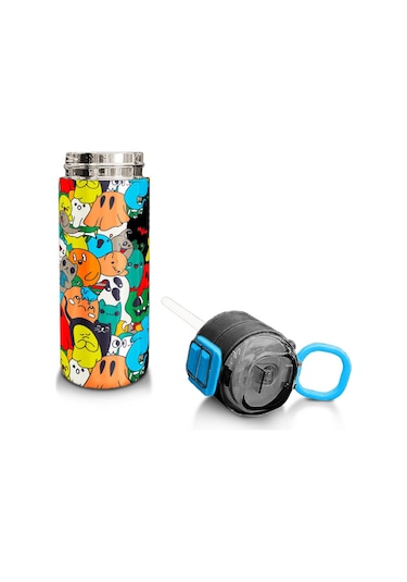 Coral High Kids Siyah Karikatür Çizgili Desenli Pipetli Ve Direkt İçim Çelik Termos 500 Ml 31990 Siyah - Kırmızı