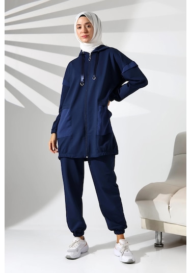 Kadın Mevsimlik Penye Alt Üst Spor Ve Rahat Lacivert Tesettür Takım Lacivert