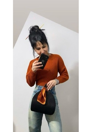 Hasır Çanta, Silindir Çanta, Tasarım Çanta, Düz Siyah El Çantası Siyah