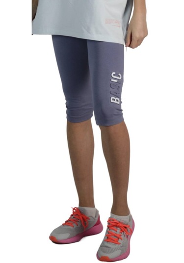 Kız Çocuk Gofre Basic Baskılı Koyu Mavi Renk Kısa Tayt Koyu Mavi