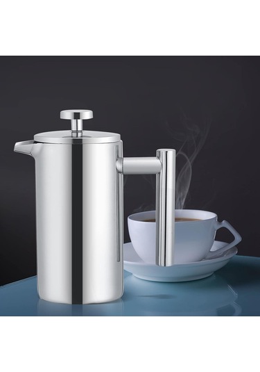 350ml French Press Kahve Kahve French Press French Press Makinesi Gümüş Paslanmaz Çelik Çift Duvarlı Paslanmaz Çelik