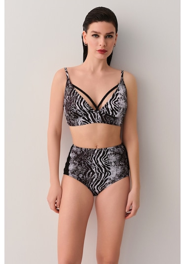 Suwen Savage Tül Detaylı Yüksek Bel Bikini Alt Sb2543513061306 Renkli Desenli