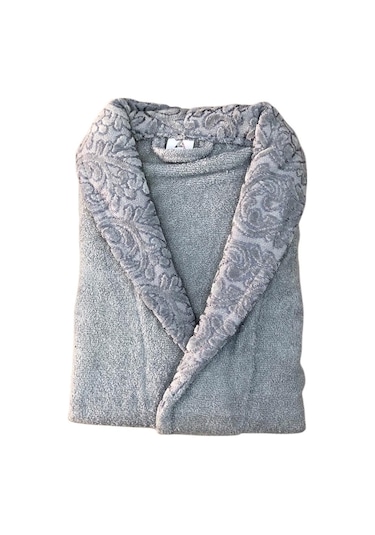 Royam 2 Parça %100 Pamuklu Kısmı Kadife Tek Kişilik Bornoz Seti Gri