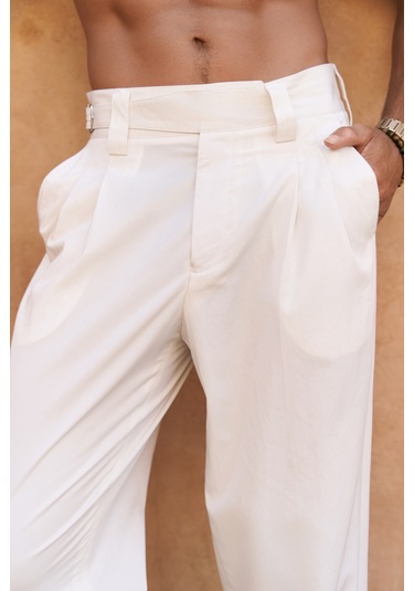 Enrico Kemer Detay Ekru Erkek Pantolon Ekru