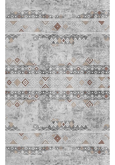 Gri Dijital Baskı Salon Halısı Kaymaz Tabanlı Yıkanabilir Halı Yolluk 533 Gri